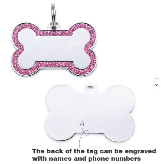 Personalised Glitter Tag Bone Pet ID Tag Engraved Dog Tag Cat Name Tags Custom