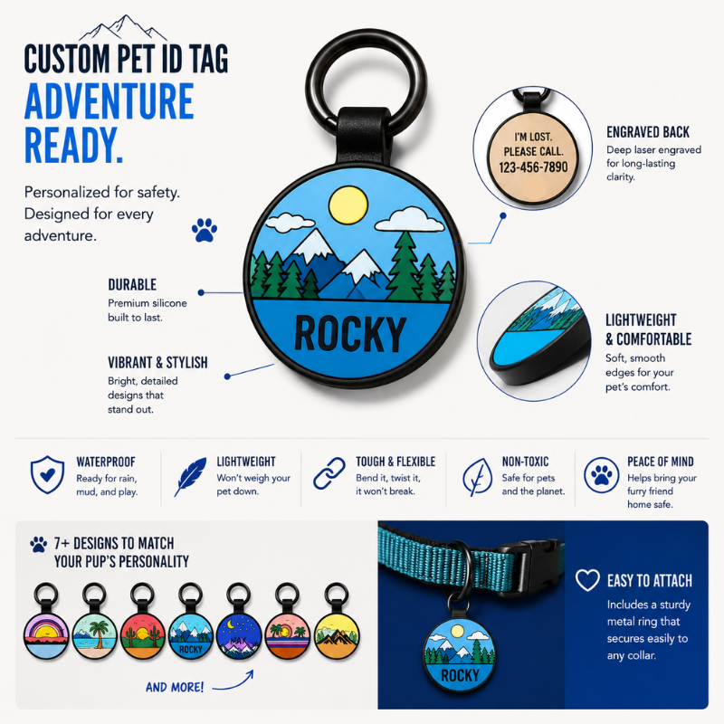 Personalized Scenic Silicone Round Pet ID Tag – Custom Dog & Cat Name Tag