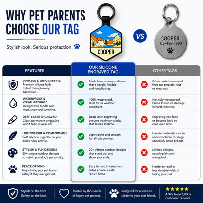 Personalized Scenic Silicone Hexagon Pet ID Tag – Custom Dog & Cat Name Tag
