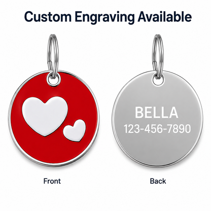 Personalized Enamel Double Heart Round Pet ID Tag, Custom Dog and Cat Name Tag with Phone Number (Copy)