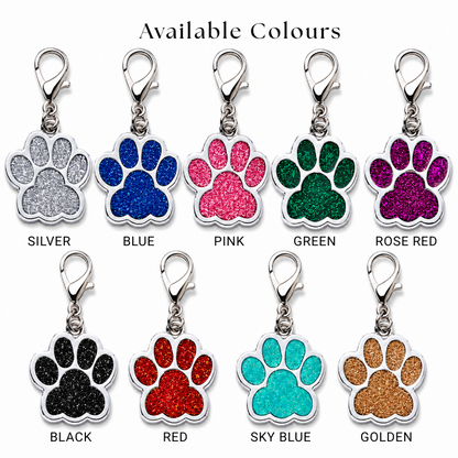 Personalized Glitter Paw Pet ID Tag with Lobster Clasp, Custom Engraved Stainless Steel Dog and Cat Collar Tag