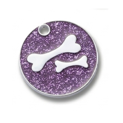 Personalized Glitter Round Pet ID Tag, Custom Engraved Dog and Cat Name Tag with Phone Number, Double Bone Design