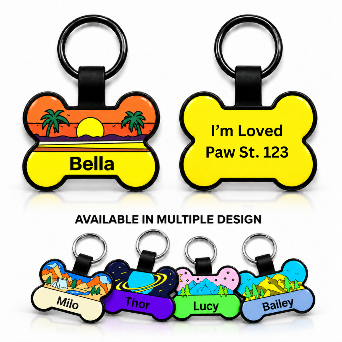 Personalized Scenic Silicone Bone Pet ID Tag – Custom Dog & Cat Name Tag with Phone Number