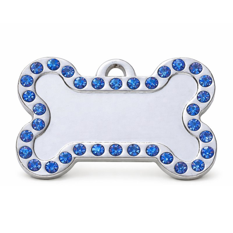 Personalized Rhinestone Bone Pet ID Tag, Custom Engraved Stainless Steel Dog Cat Name Tag