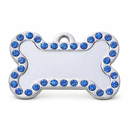 Personalized Rhinestone Bone Pet ID Tag, Custom Engraved Stainless Steel Dog Cat Name Tag