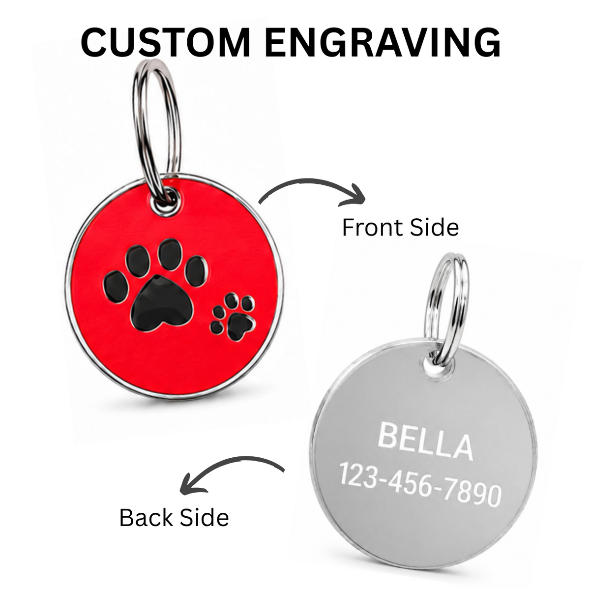 Personalized Enamel Double Paw Round Pet ID Tag, Custom Dog and Cat Name Tag with Phone Number (Copy)