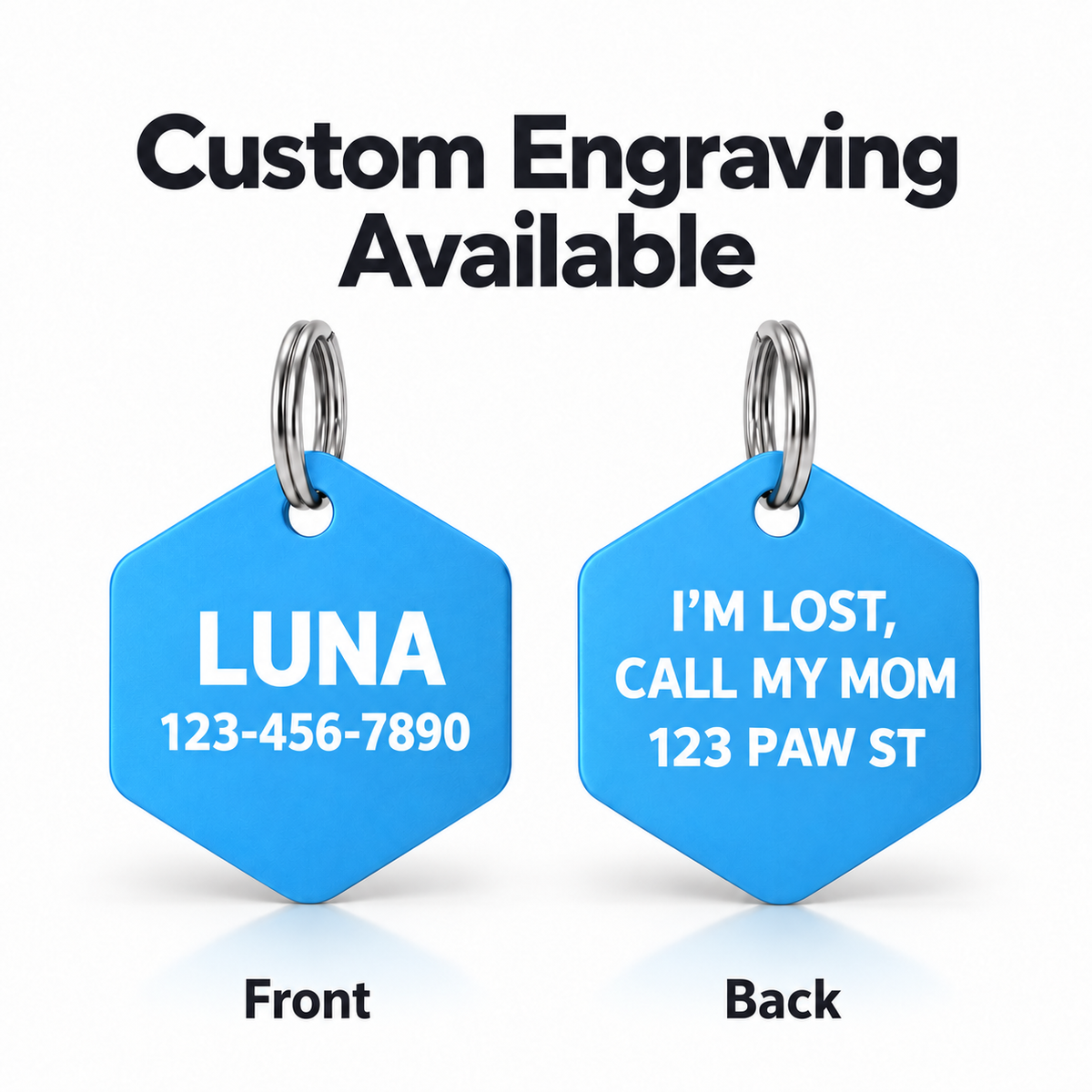Personalized Aluminum Hexagon Pet ID Tag – Custom Engraved Dog & Cat Name Tag