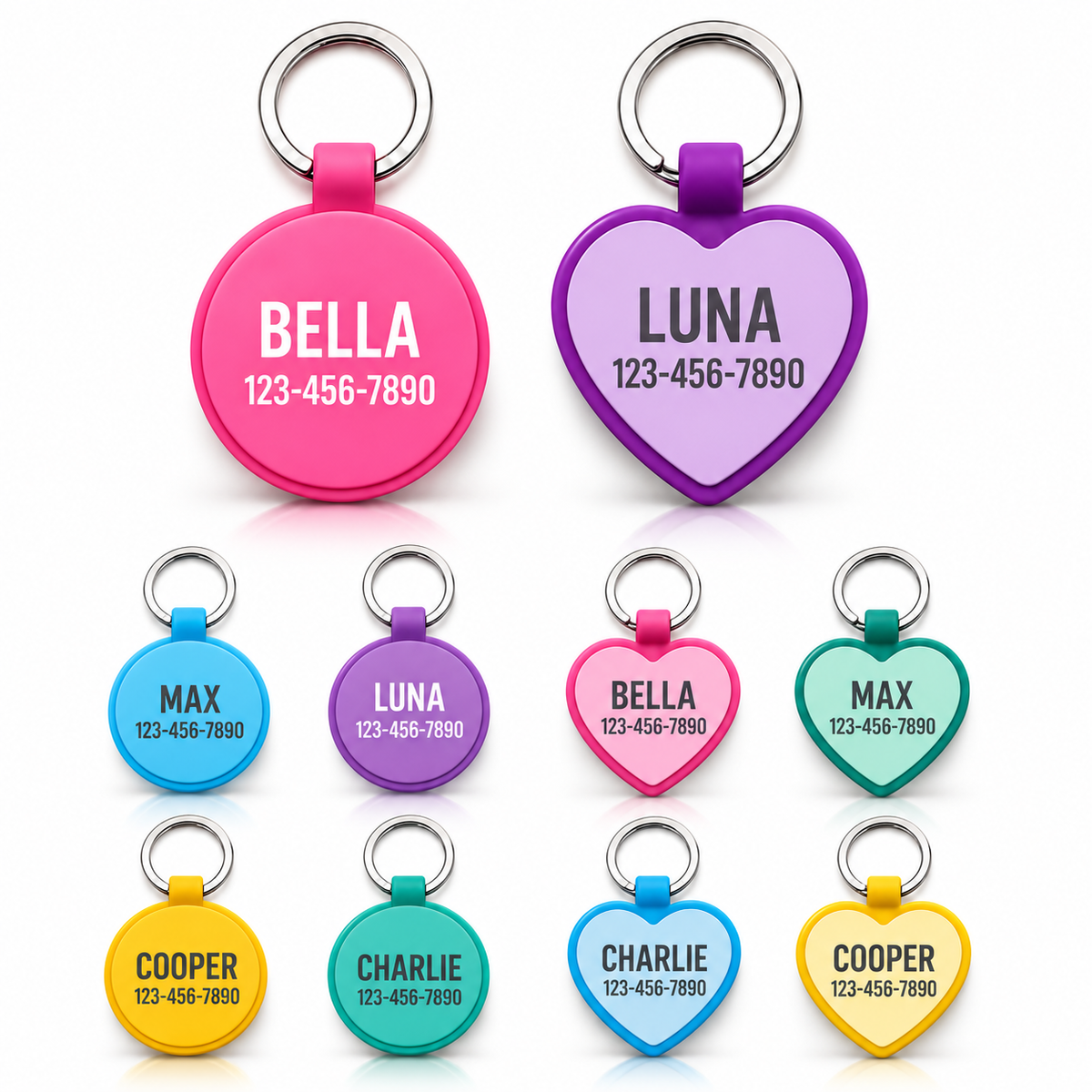 Personalized Round and Heart Silicone Pet Tag Engraved Dog Tag Cat Tag Silent Name Tag