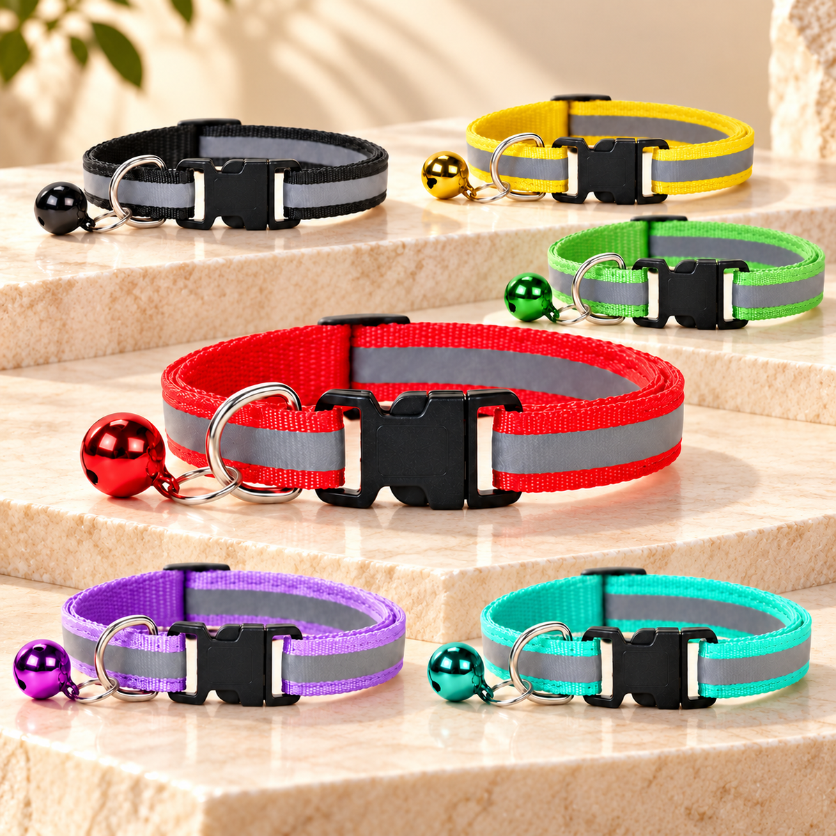 Reflective Dog, Cat Collar with Bell – Adjustable Nylon Safety Collar for Cats and Kittens