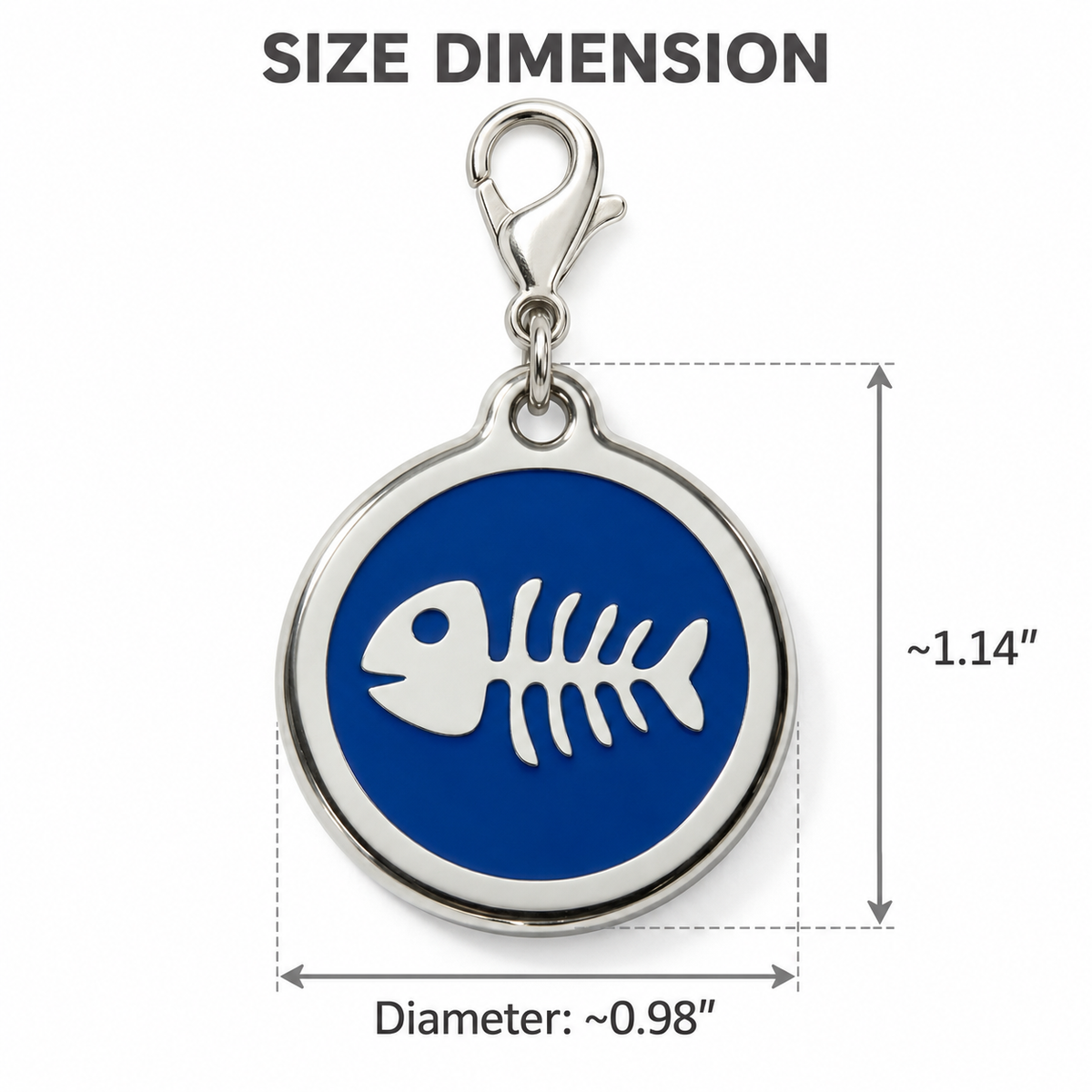Personalized Enamel Fishbone Round Pet ID Tag, Custom Dog and Cat Name Tag with Phone Number