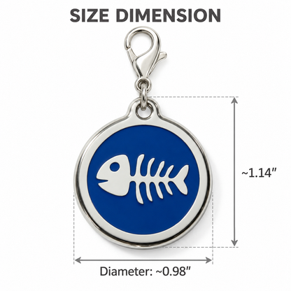 Personalized Enamel Fishbone Round Pet ID Tag, Custom Dog and Cat Name Tag with Phone Number