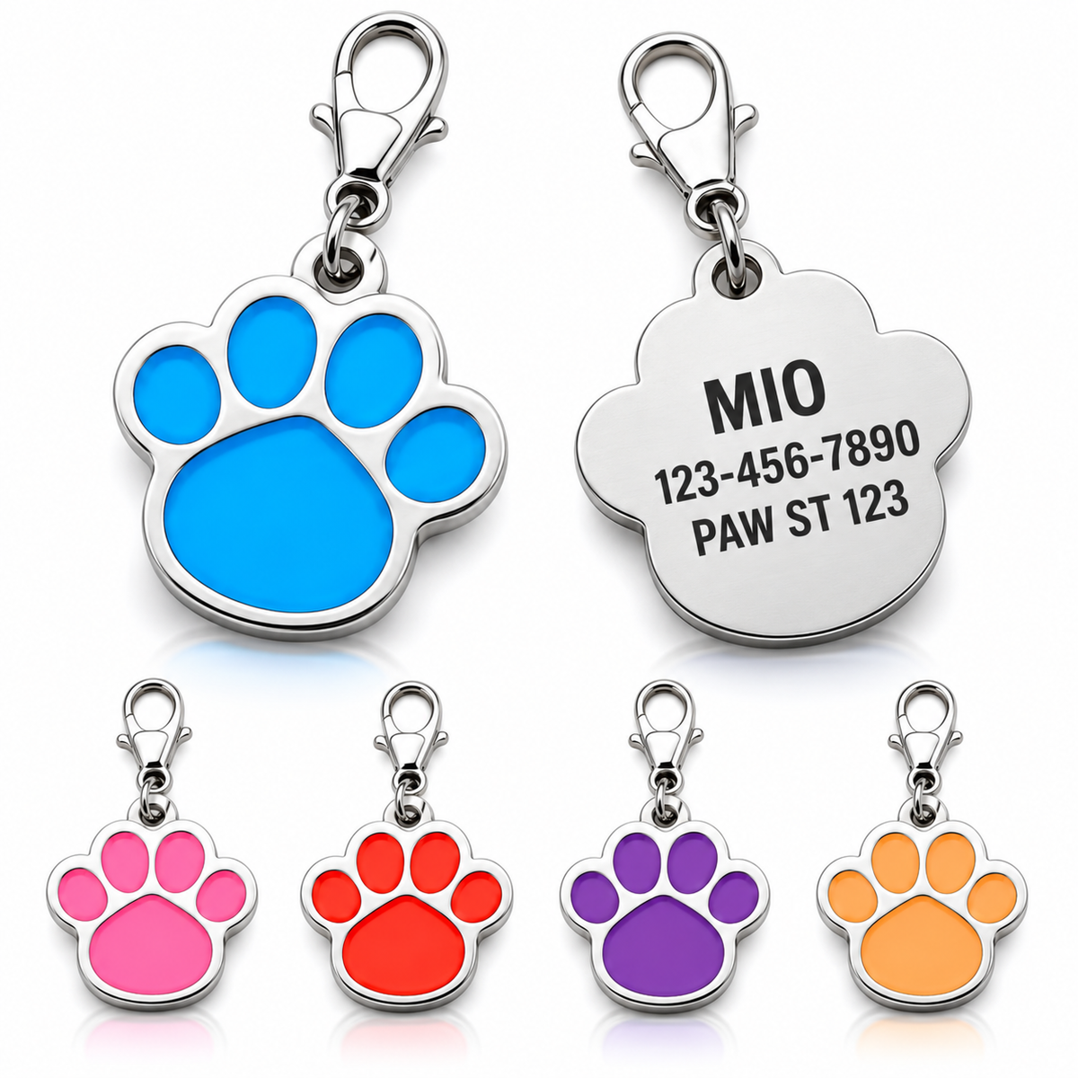 Personalized Paw Shaped Pet ID Tag, Custom Dog and Cat Name Tag with Phone Number