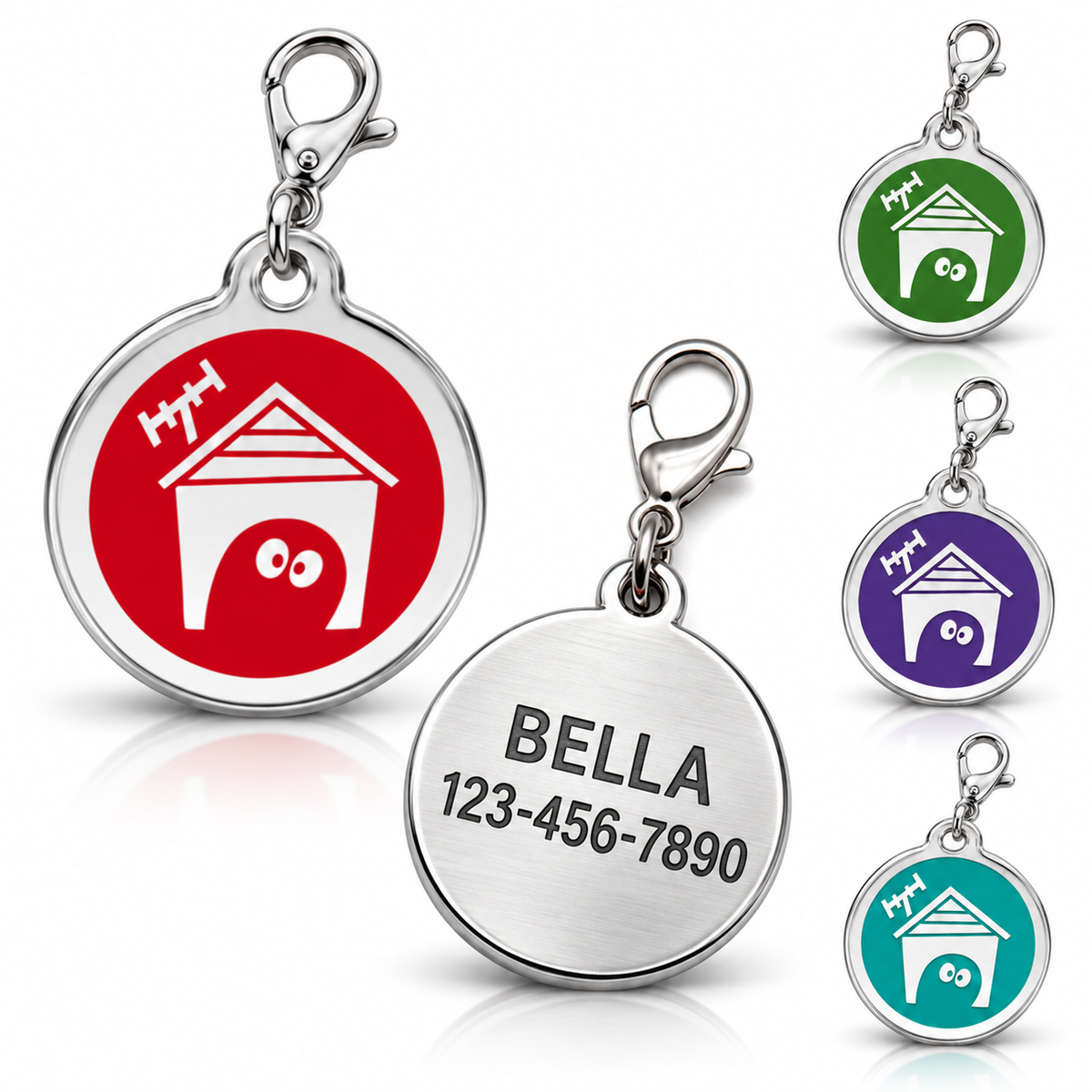 Personalized Enamel House Round Pet ID Tag, Custom Dog and Cat Name Tag with Phone Number, multi size
