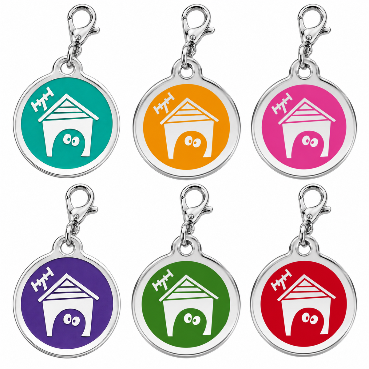 Personalized Enamel House Round Pet ID Tag, Custom Dog and Cat Name Tag with Phone Number, multi size