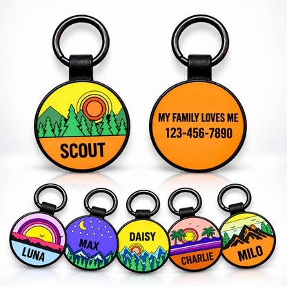 Personalized Scenic Silicone Round Pet ID Tag – Custom Dog & Cat Name Tag