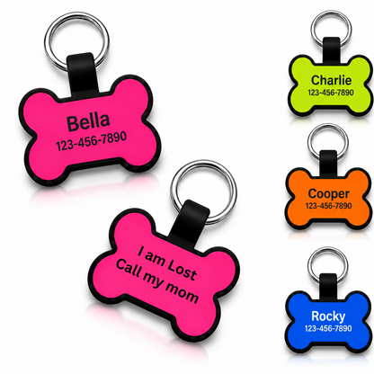 Personalized Silicone Bone Pet ID Tag – Custom Dog & Cat Name Tag with Phone Number