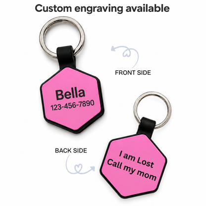 Personalized Silicone Hexagon Pet ID Tag – Custom Dog & Cat Name Tag with Phone Number
