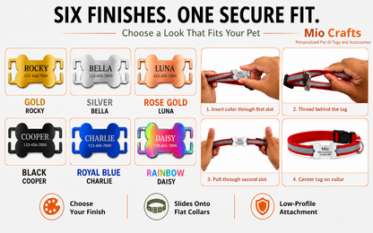 Personalized Slide-On Bone Pet ID Tag – Stainless Steel Custom Engraved Dog & Cat Collar Name Plate