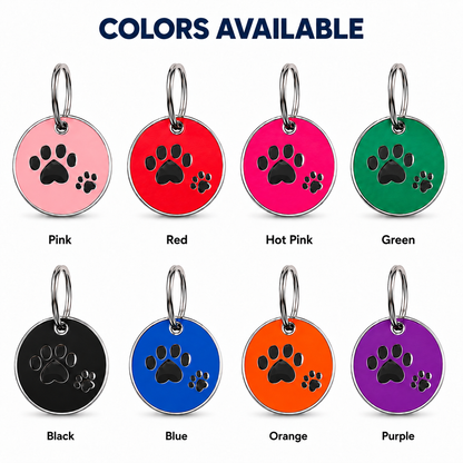Personalized Enamel Double Paw Round Pet ID Tag, Custom Dog and Cat Name Tag with Phone Number (Copy)