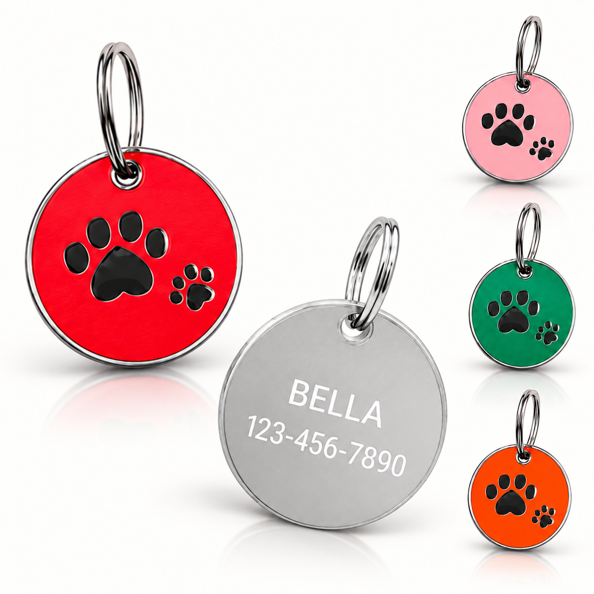 Personalized Enamel Double Paw Round Pet ID Tag, Custom Dog and Cat Name Tag with Phone Number (Copy)