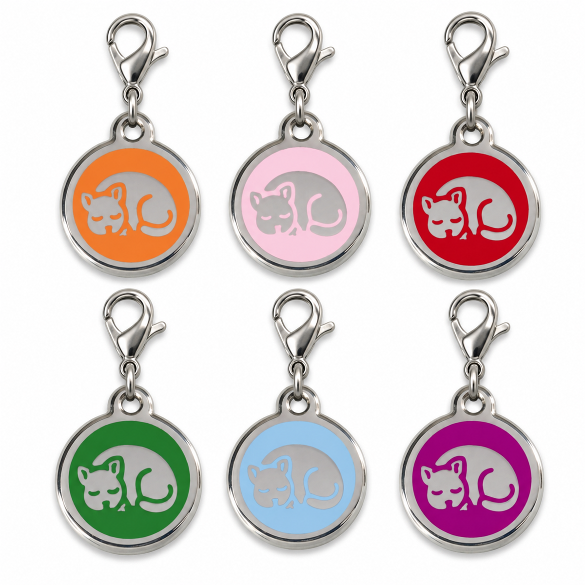 Personalized Sleepy Cat Round Pet ID Tag, Custom Dog and Cat Name Tag with Phone Number (Copy)