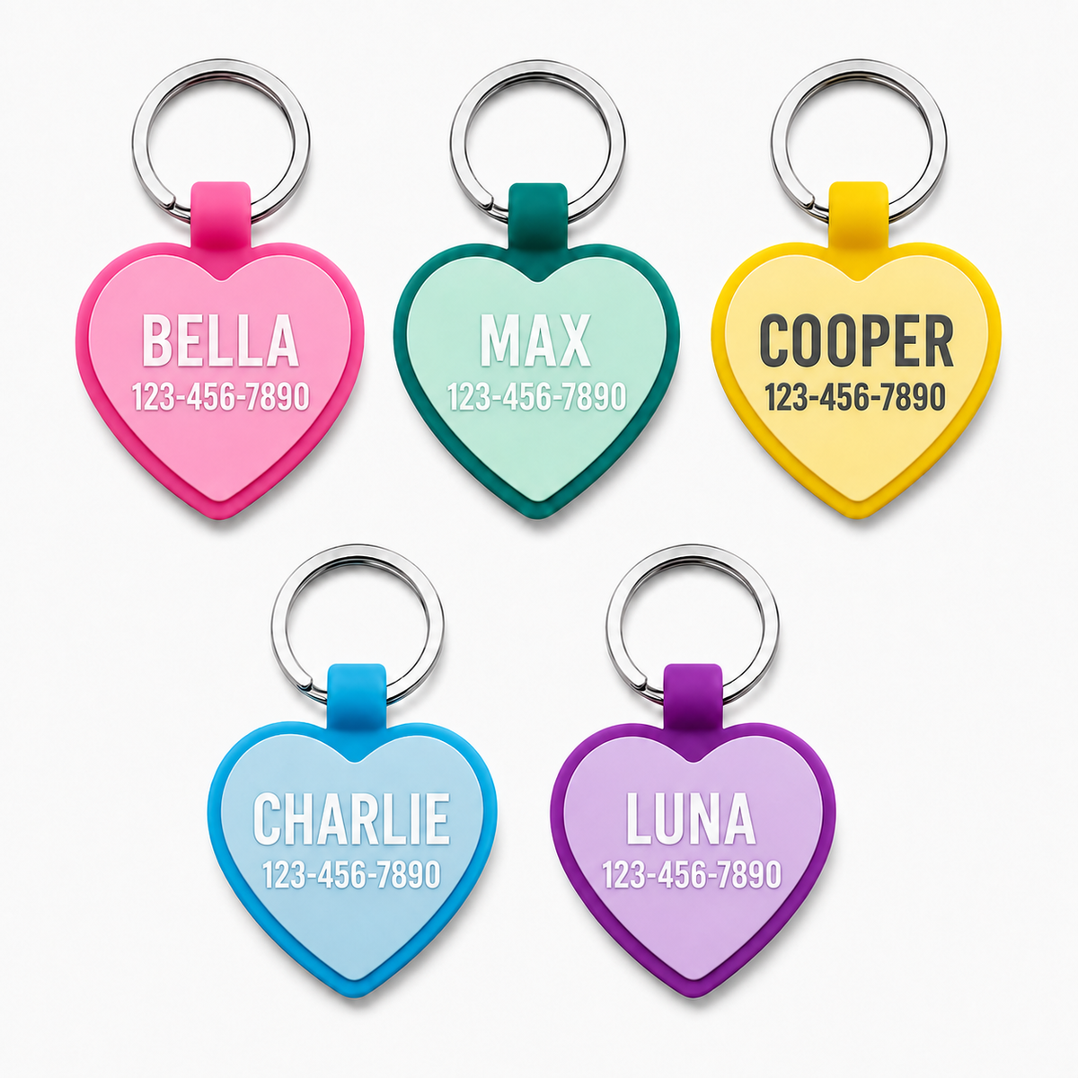 Personalized Round and Heart Silicone Pet Tag Engraved Dog Tag Cat Tag Silent Name Tag