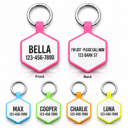 Personalized Glow-in-the-Dark Silicone Hexagon Pet ID Tag – Custom Dog & Cat Name Tag