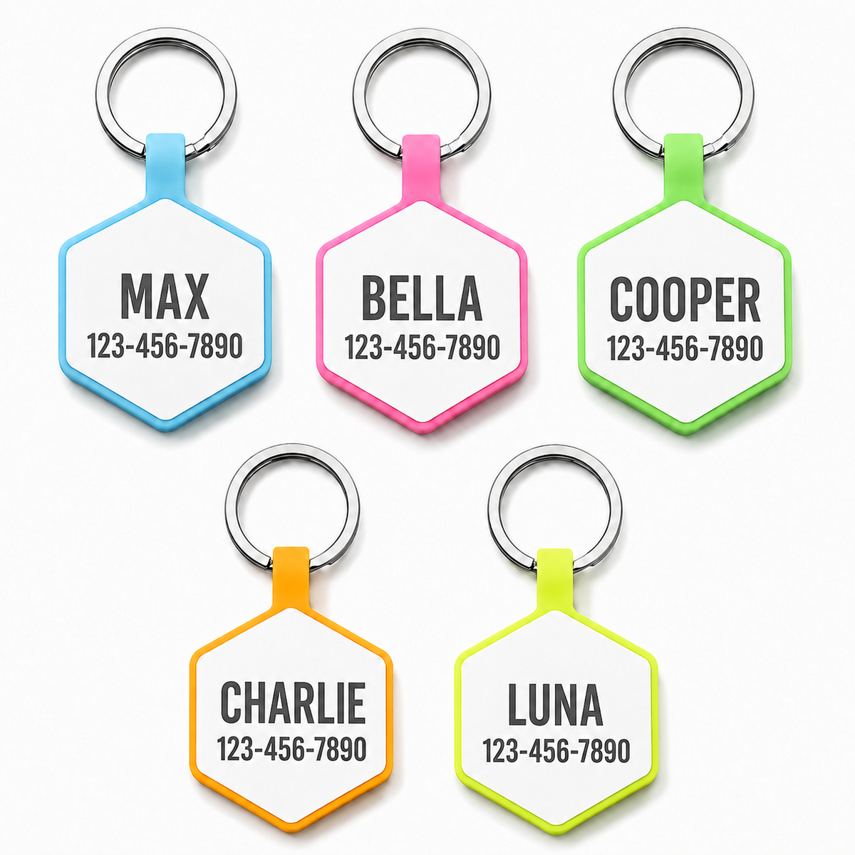 Personalized Glow-in-the-Dark Silicone Hexagon Pet ID Tag – Custom Dog & Cat Name Tag