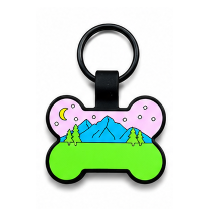 Personalized Scenic Silicone Bone Pet ID Tag – Custom Dog & Cat Name Tag with Phone Number