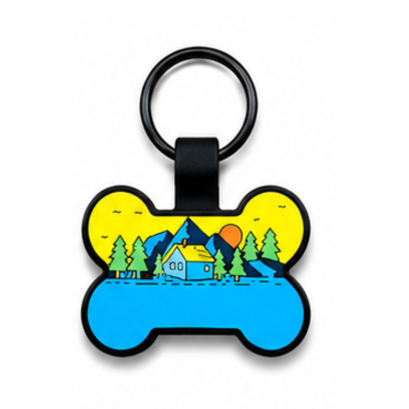 Personalized Scenic Silicone Bone Pet ID Tag – Custom Dog & Cat Name Tag with Phone Number