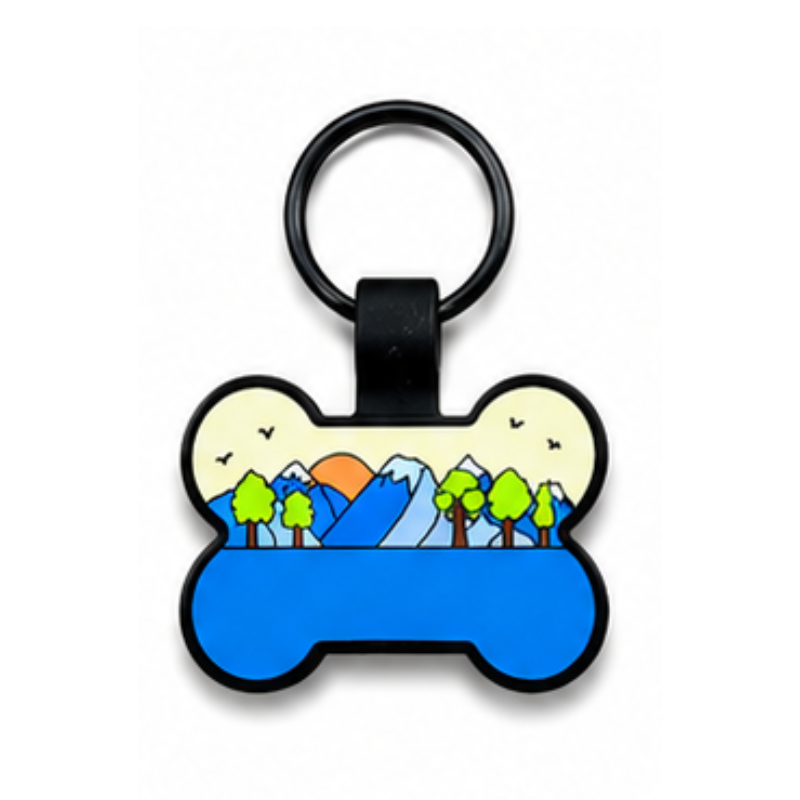 Personalized Scenic Silicone Bone Pet ID Tag – Custom Dog & Cat Name Tag with Phone Number