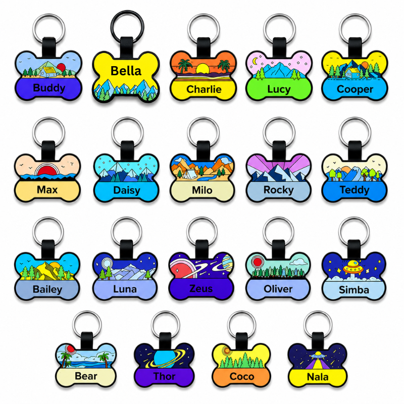 Personalized Scenic Silicone Bone Pet ID Tag – Custom Dog & Cat Name Tag with Phone Number