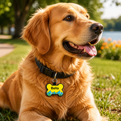 Personalized Scenic Silicone Bone Pet ID Tag – Custom Dog & Cat Name Tag with Phone Number