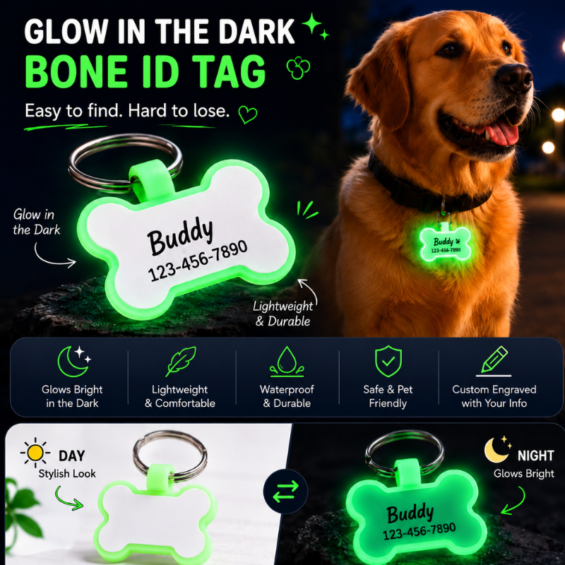 Personalized Silicone Bone Pet ID Tag – Quiet Custom Dog & Cat Name Tag