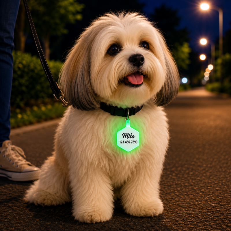 Personalized Glow-in-the-Dark Silicone Hexagon Pet ID Tag – Custom Dog & Cat Name Tag
