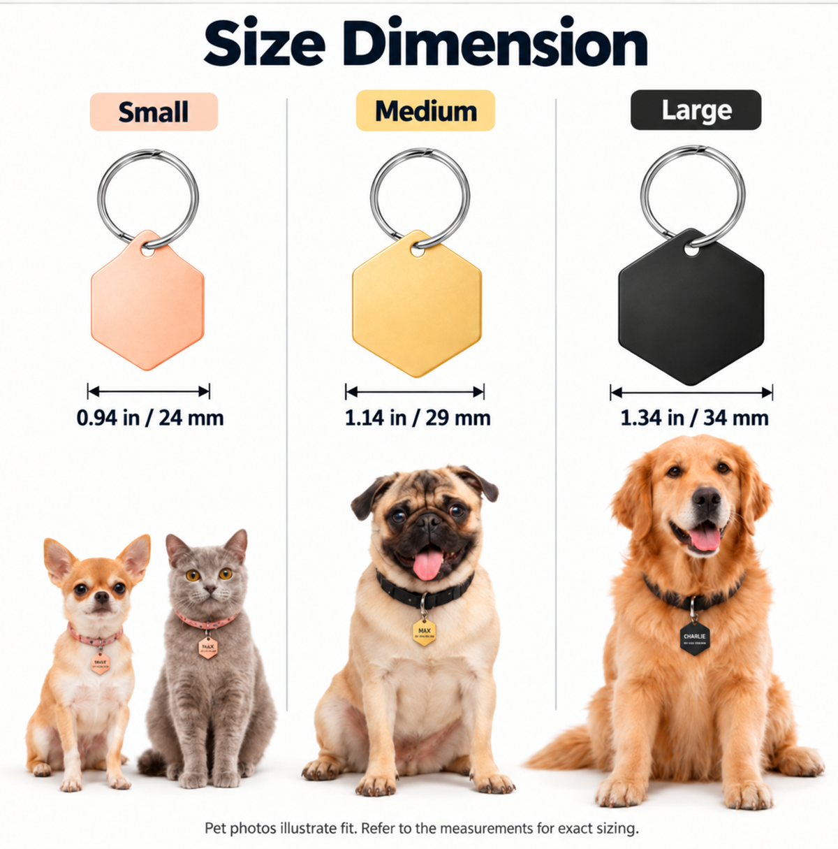 Personalized Aluminum Hexagon Pet ID Tag – Custom Engraved Dog & Cat Name Tag