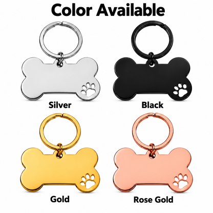Personalized Stainless Steel Bone Pet ID Tag with Paw Cutout – Custom Engraved Dog & Cat Name Tag