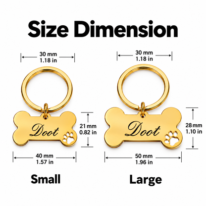 Personalized Stainless Steel Bone Pet ID Tag with Paw Cutout – Custom Engraved Dog & Cat Name Tag