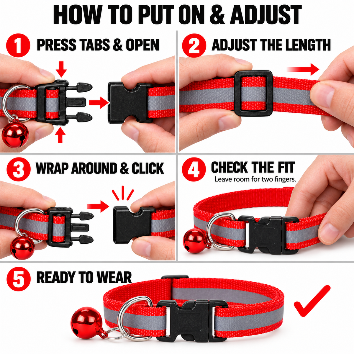 Reflective Dog, Cat Collar with Bell – Adjustable Nylon Safety Collar for Cats and Kittens