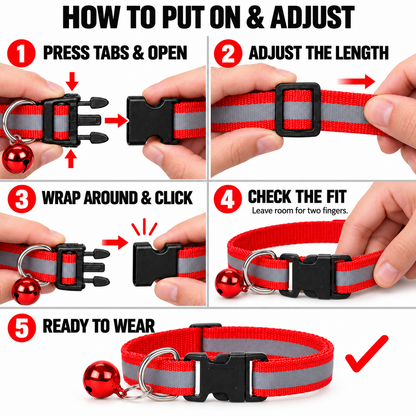 Reflective Dog, Cat Collar with Bell – Adjustable Nylon Safety Collar for Cats and Kittens