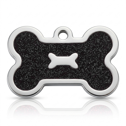 Personalized Glitter Bone Pet ID Tag, Custom Engraved Stainless Steel Dog Cat Name Tag