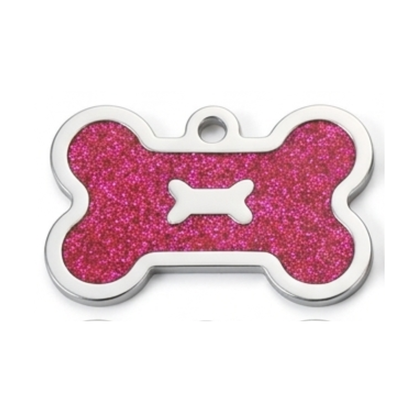 Personalized Glitter Bone Pet ID Tag, Custom Engraved Stainless Steel Dog Cat Name Tag