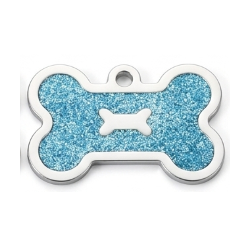 Personalized Glitter Bone Pet ID Tag, Custom Engraved Stainless Steel Dog Cat Name Tag