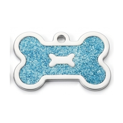 Personalized Glitter Bone Pet ID Tag, Custom Engraved Stainless Steel Dog Cat Name Tag