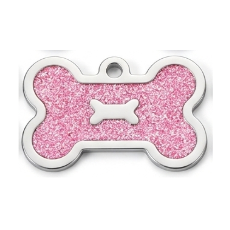 Personalized Glitter Bone Pet ID Tag, Custom Engraved Stainless Steel Dog Cat Name Tag