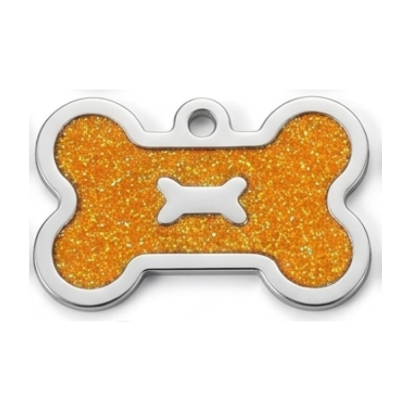 Personalized Glitter Bone Pet ID Tag, Custom Engraved Stainless Steel Dog Cat Name Tag
