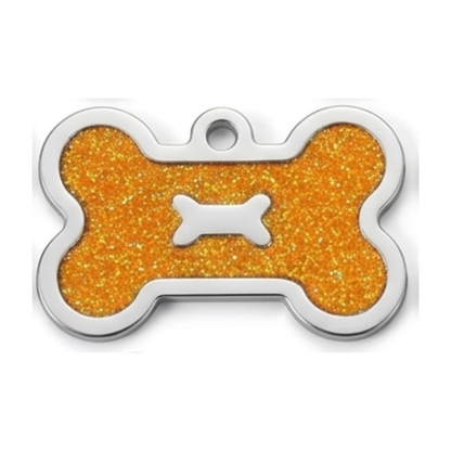 Personalized Glitter Bone Pet ID Tag, Custom Engraved Stainless Steel Dog Cat Name Tag