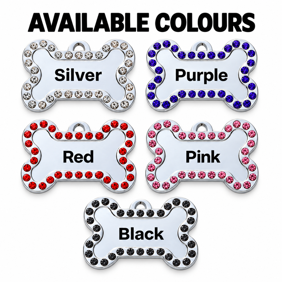 Personalized Rhinestone Bone Pet ID Tag, Custom Engraved Stainless Steel Dog Cat Name Tag