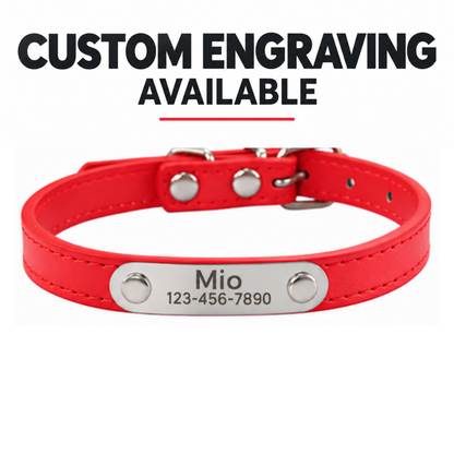 Personalized PU Leather Pet Collar with Stainless Steel Nameplate – Custom Engraved Dog & Cat Collar