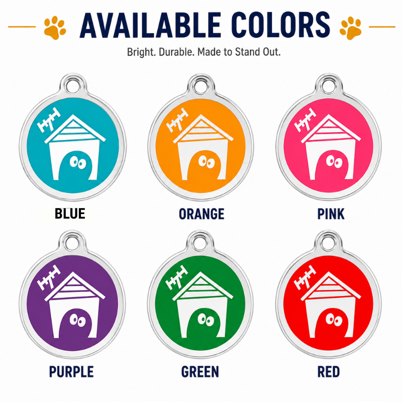 Personalized Enamel House Round Pet ID Tag, Custom Dog and Cat Name Tag with Phone Number, multi size